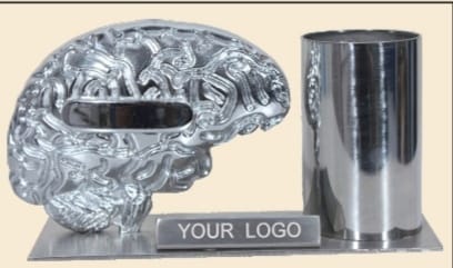 metal table top silver brain with steel glass